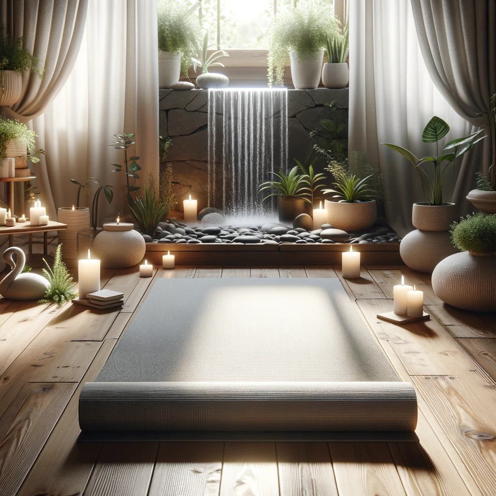 A serene and focused environment of a home yoga space