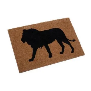 lion coir door mat with black lion design