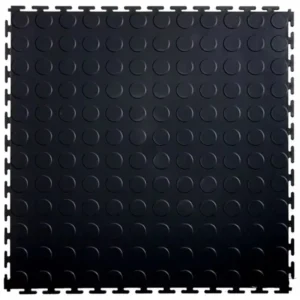 Black PVC interlocking floor tile with anti-slip texture
