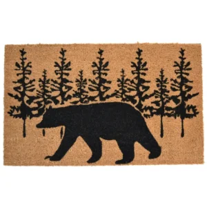Pine Trees With Bear , door coir entrance mat
