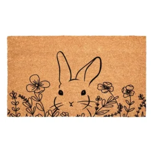 Rabbit coir door mat with floral line design