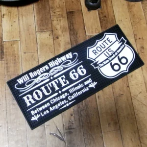 Route US rubber bar mat with vintage Route 66 design