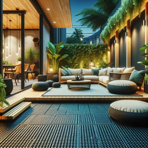 Outdoor area with modern rubber mats in a stylish home