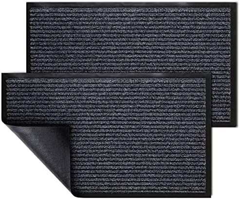 grey black ribbed door mat