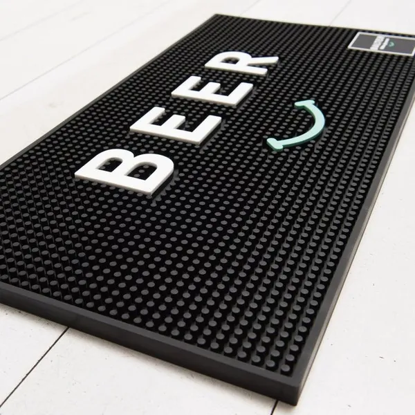 Black rubber bar service mat with raised studs