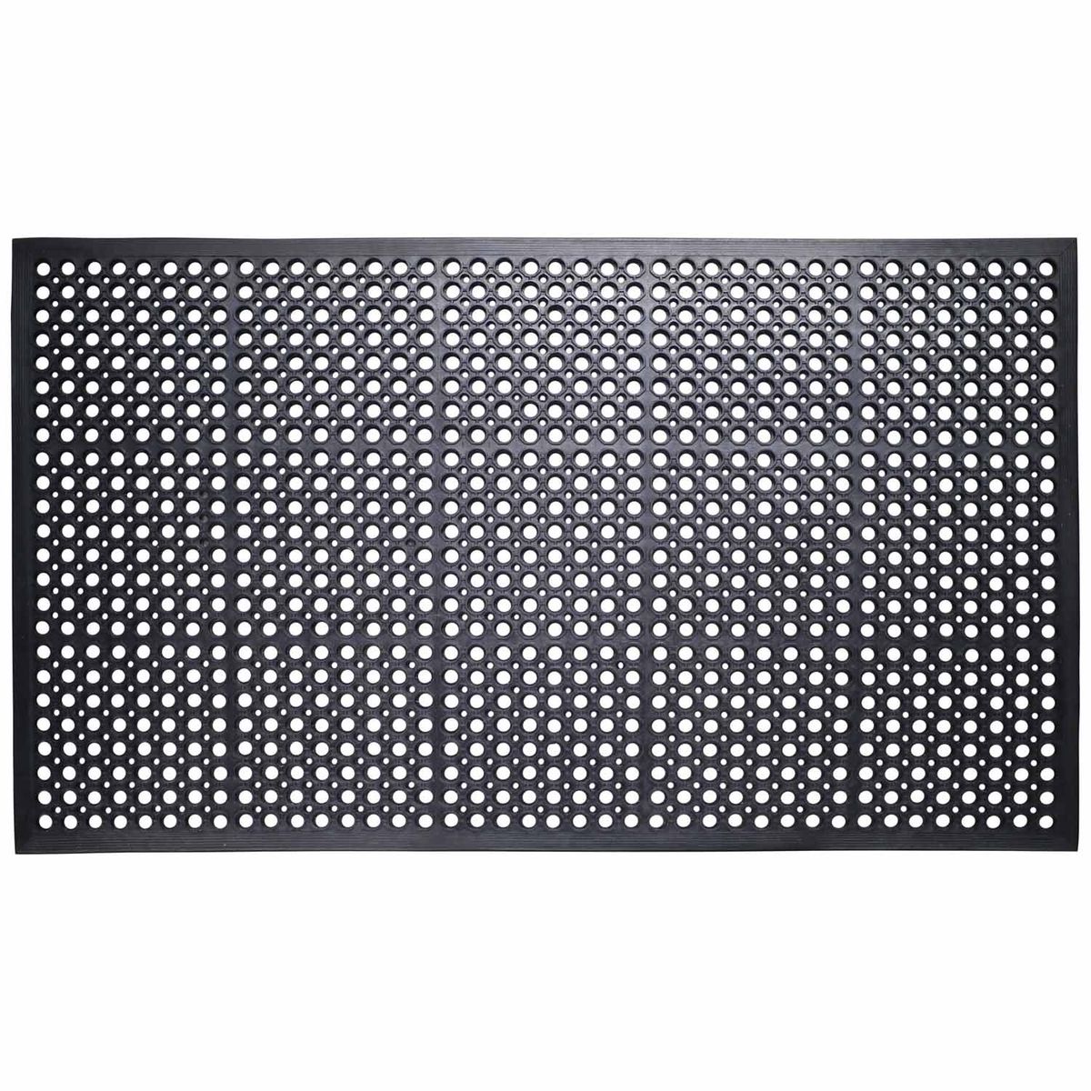 Black anti-slip safety mat with perforated drainage holes