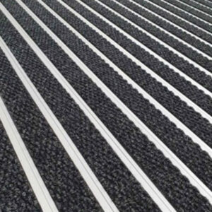 Aluminium architectural entrance mats with ribbed black inserts for commercial entryways