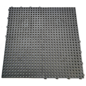 Black duckboard interlock tile with raised drainage surface for wet areas and commercial flooring