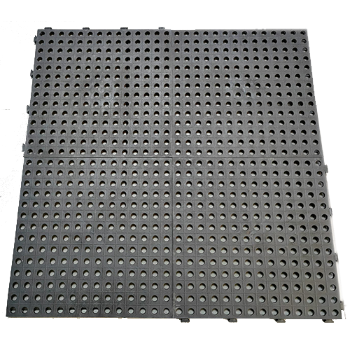 Black duckboard interlock tile with raised drainage surface for wet areas and commercial flooring